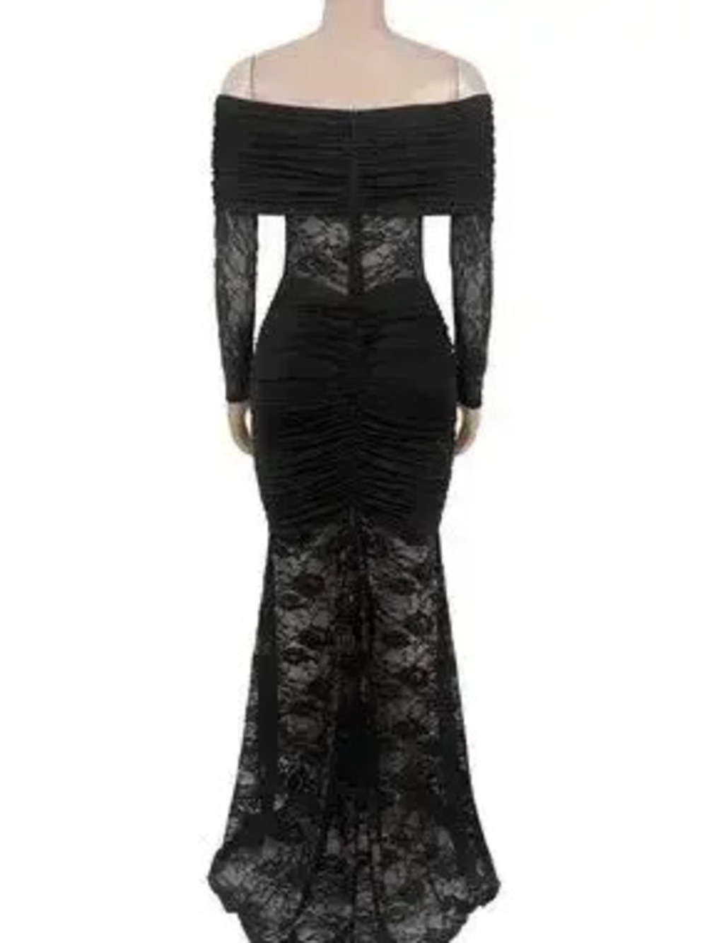 Off-Shoulder Ruched Lace Mermaid Maxi Dress - Picture 10 of 10